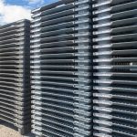 Circular plastic pallets stacked